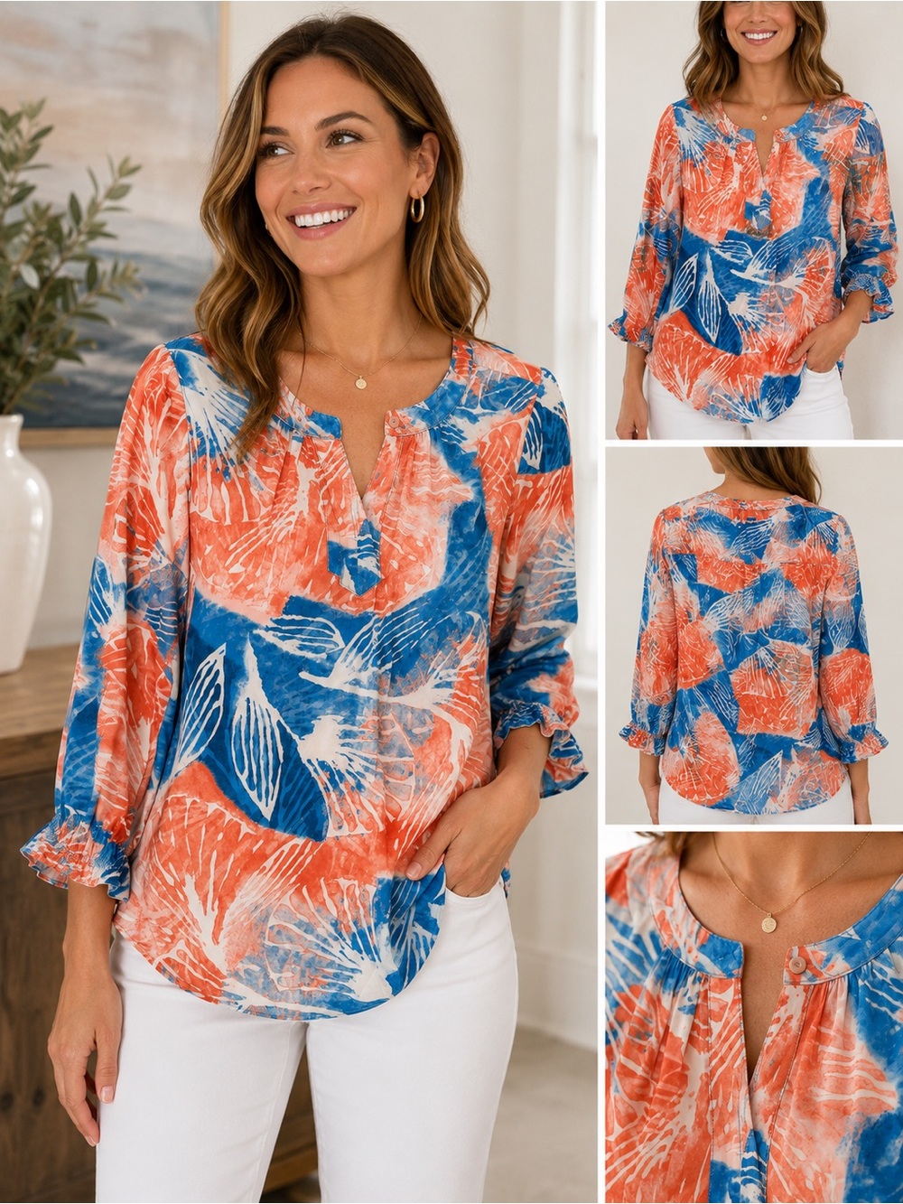 Poshmark Title
NIC+ZOE Abstract Print ECOVERO Viscose Blouse Size Large Colorful